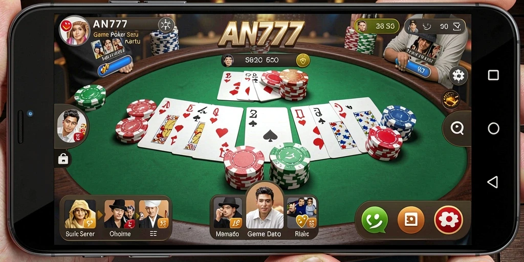 Tampilan dinamis gameplay Poker di AN777 yang penuh strategi.