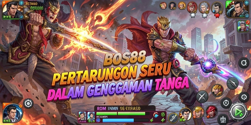 Screenshot utama BOS88 menampilkan aksi pertarungan yang mendebarkan.