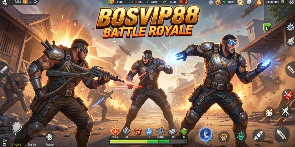 Screenshot gameplay BOSVIP88 yang menampilkan pertarungan seru Battle Royale.
