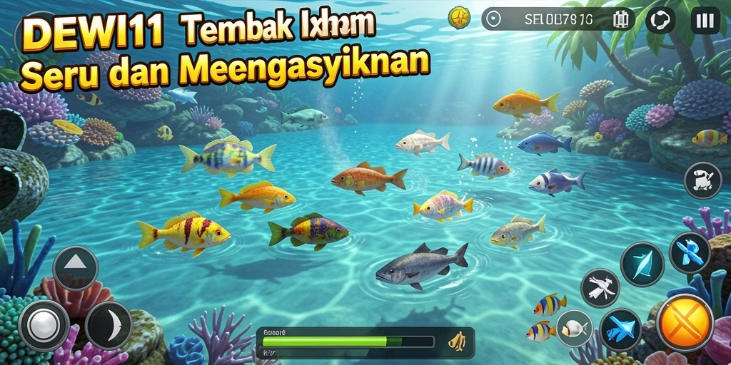 Tampilan menarik dari permainan Tembak Ikan DEWI11 dengan aksi menangkap ikan.