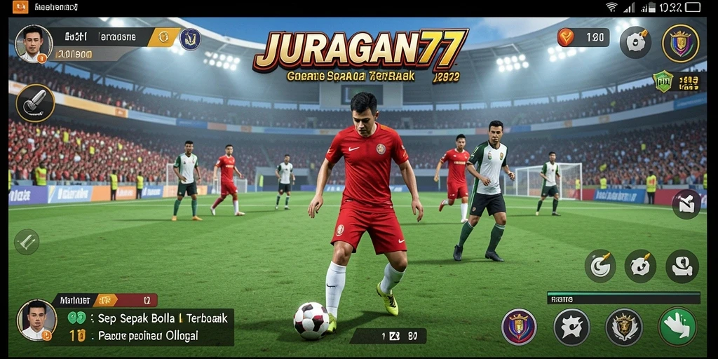 Tampilan seru gameplay JURAGAN77 dengan aksi sepak bola nyata.