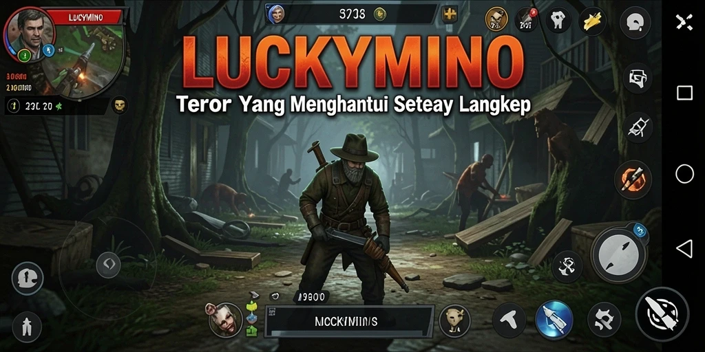 Tampilan gameplay mengerikan LUCKYMINO saat melawan makhluk hantu.