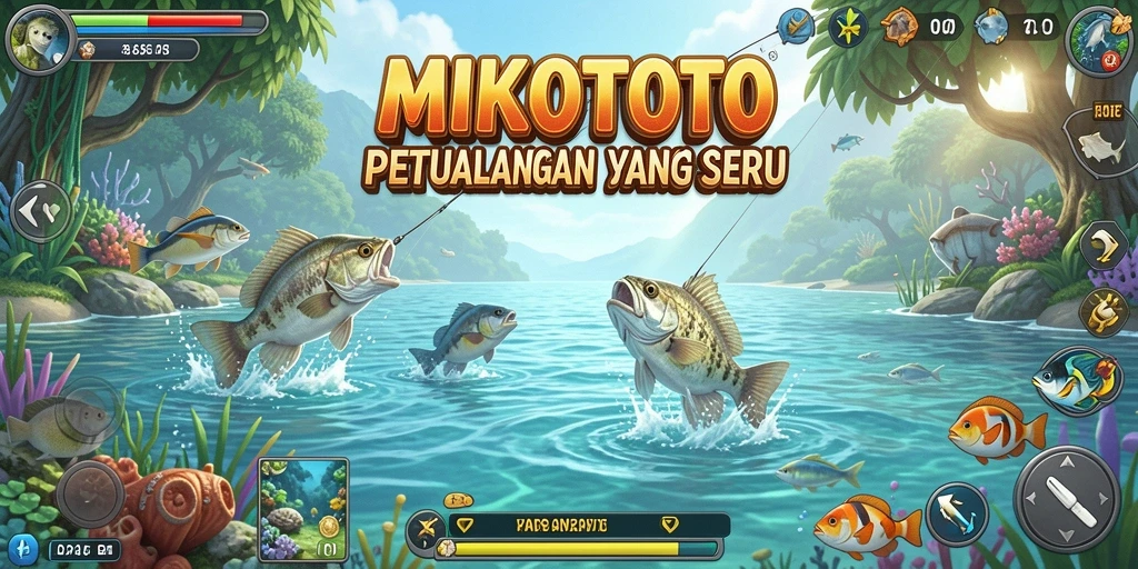 Tangkapan layar <strong>MIKOTOTO</strong> menunjukkan gameplay menarik saat memancing di lautan.