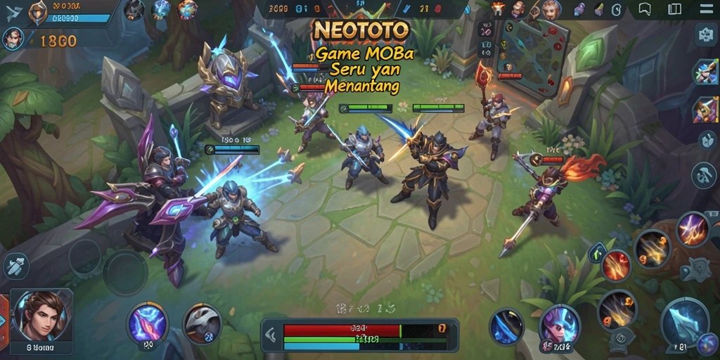 Tampilan gameplay menarik dari NEOTOTO dengan aksi MOBA yang intens.