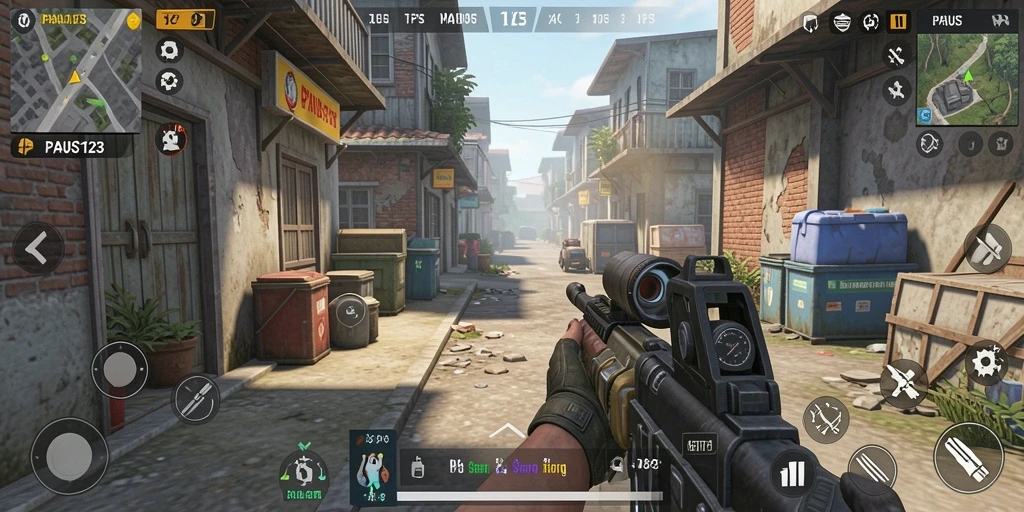 Screenshot gameplay PAUS123 yang menunjukkan aksi seru dalam pertempuran TPS.