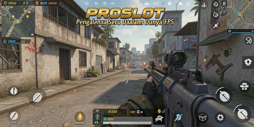 Tangkapan layar gameplay <strong>PROSLOT</strong> dengan aksi menembak yang menegangkan di medan perang.