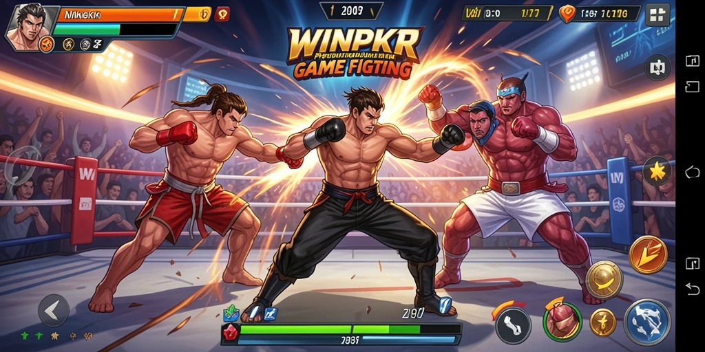 Screenshot utama WINPKR menampilkan aksi pertarungan yang mendebarkan.
